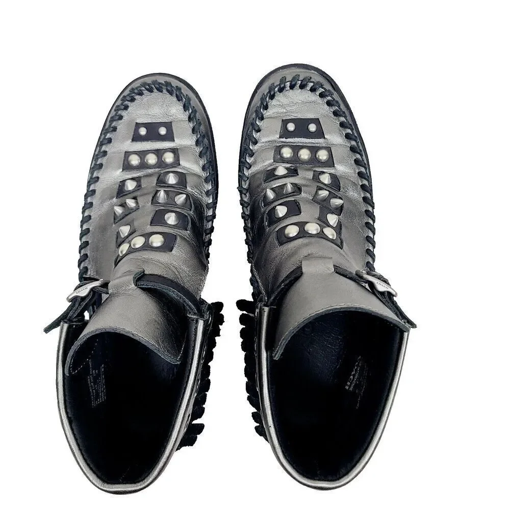 Coach Roccasin Cut Out Sneakers 5 Black Metallic Silver Studded‎ Fringe Booties